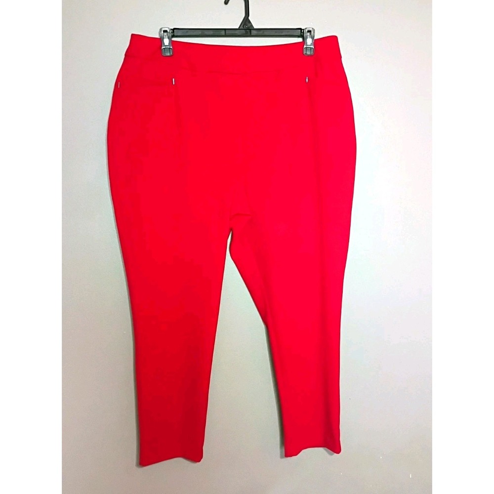 Cato Womens Plus 18 Red Mid Rise Ponte Dress Pants Straight Leg Stretch 28"